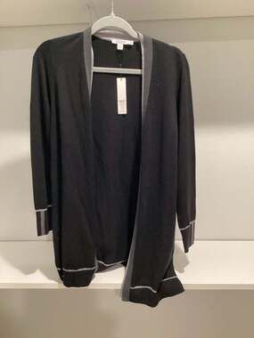 Chico's Lurex Twinset Cardigan Sweater with Contrast Metallic Trim